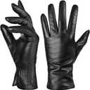 Genuine Sheepskin Leather Gloves for Women, Winter Warm Touchscreen Texting Cashmere Lined Driving Dress Gloves (Medium, Black)