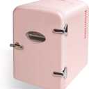 YSSOA 4L Mini Fridge with Observation Window, Portable Warmer & Cooler Six 12oz Cans Compact Refrigerator, 100% Eco Friendly and Freon-Free, Pink