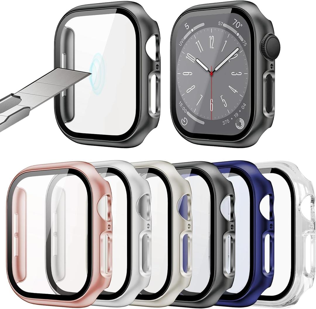 6 Pack Case for Apple Watch Series 10 42mm with Tempered Glass Screen Protector, Hard PC Ultra-Thin HD Scratch-Proof Full Protection Bumper Cover for iWatch 42mm Accessories (6 Colors)