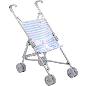 JC Toys Boutique | Folding Umbrella Doll Stroller for Children 2 Years Plus, Blue Stripes and Soft Embroidery | Sturdy Metal Frame | Pretend Play with Dolls up to 18 Long | Seat Belt