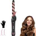 Rotating Curling Iron 1 Inch - Dual Voltage Automatic Hair Curler for All Hair Types, Fast Heating & Easy-to-Use Effortless with LCD Display 250F-450F for Lasting Beach Waves (Red)