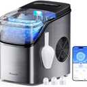 GoveeLife Smart Ice Maker Countertop, Portable Ice Machine with Voice Control, 9 Ice Cubes in 6 Minutes 3 Sizes, 26lbs/24Hrs, Self Cleaning RGB Lights, Quiet Ice Maker with Scoop for Kitchen Silver
