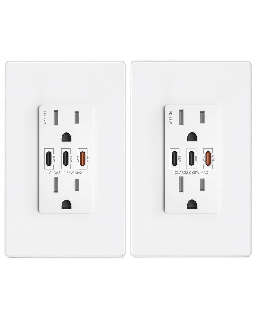 USB Wall Outlet, 65W GaN Receptacles with 3 USB Ports,15 Amp Tamper-Resistant Electrical Outlet with 3 Type C,Screwless Wall Plate Included,2 Pack,UL Listed