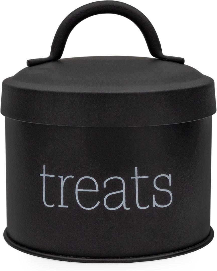 AuldHome Design Enamel Cat Treat Container (Black) Small Retro Modern Farmhouse Pet Treats Jar