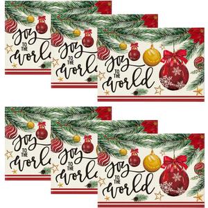 Artoid Mode Xmas Red Balls Christmas Placemats Set of 2, 12x18 Inch Seasonal Winter Joy to The World Table Mats for Party Kitchen Dining Decoration