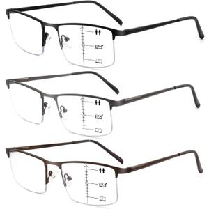Progressive Reading Glasses for Men,Lightweight Metal Multifocus Readers,Premium Half Frame Blue Light Blocking Eyeglasses+1.75 (Blackbrowngun)