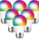 DOGAIN Smart Light Bulbs A15 E26 Base RGB Dimmable Color Changing WiFi-Bluetooth Bulb Compatible with Alexa Google Home Small Led Smart Bulb 6W (40W Equivalent) 500LM (Only 2.4GHz) 6Pack