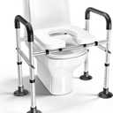 Adjustable Raised Toilet Seat with Handles for Seniors, 400lbs Capacity Elongated Toilet Seat Riser, Elevated Toilet Seat with Soft Cushion & Removable Armrests