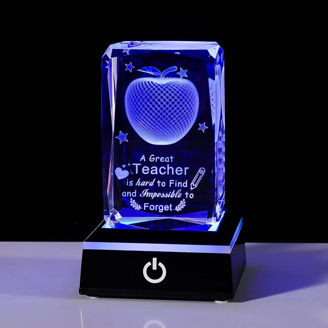 Movdyka Teacher Appreciation Gifts for Women Men, 3D Crystal Engrave Apple with Base, Best Unique Christmas Retirement Thank You End of The Year Gifts for Teacher from Students