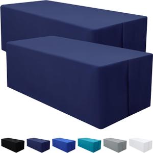 homing 2 Packs Rectangle Fitted Tablecloth, Washable Fabric Table Cloth for 6 Foot Tables, Water Resistant Table Cover for Party, Trade Show, Outdoor and Indoor (Navy Blue, 30" x 72")