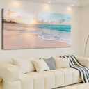 Beach Canvas Wall Art - Sunset Ocean Picture Green Nature Seascape Painting Print for Kitchen, Bedroom, Living Room Decoration, Large Coastal Artwork Poster for Wall Decor 20"x40"
