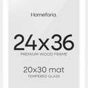 Homeforia White Picture Frame 24x36, High End Oak 24 x 36 Wood Poster Frame with Mat 20 by 30 for Photo, 24x36 Large Wooden Frame Matted to 20x30, 36x24 Thin Frames, Tempered Glass, Wall Kit, Set of 1