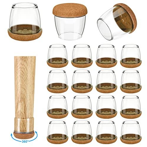 16 Pack Chair Leg Floor Protectors for Hardwood Floors, Round Rubber Furniture Sliders, 360°Felt Pad Bottom Wrapped Thickening Silicone Furniture Legs Caps Covers(Round,Clear-Brown-XL)