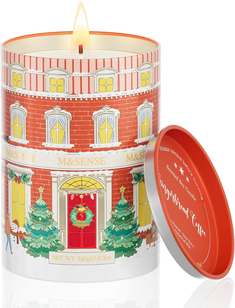 M&SENSE Gingerbread Coffee Christmas Candles, Warm Scented Holiday Candle with Gingerbread Cookie, Chocolate & Coffee Bean, Soy Wax 11.3oz 70 Hour Clean Burn, Cozy Winter Home Decor, Christmas Gifts