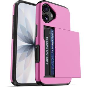 Jiunai for iPhone 17 Case Card Holder Wallet Slide Door Pocket for 2 Credit Card IDs License Access Card Hybrid Protective Wallet Phone Case for iPhone 17 6.3 2025 Women Men - Pink