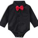 SOBOWO Infant Baby Boy Formal Dress Shirt Bodysuit Long Sleeve Button Up One-Piece Collar Romper Jumpsuit Wedding Party 0-3M