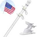 Barcetine 5ft Stainless Steel Flag Pole for House, Tangle Free Design with Two-Position Bracket, White, for 3x5 American Flag, Outdoor Use