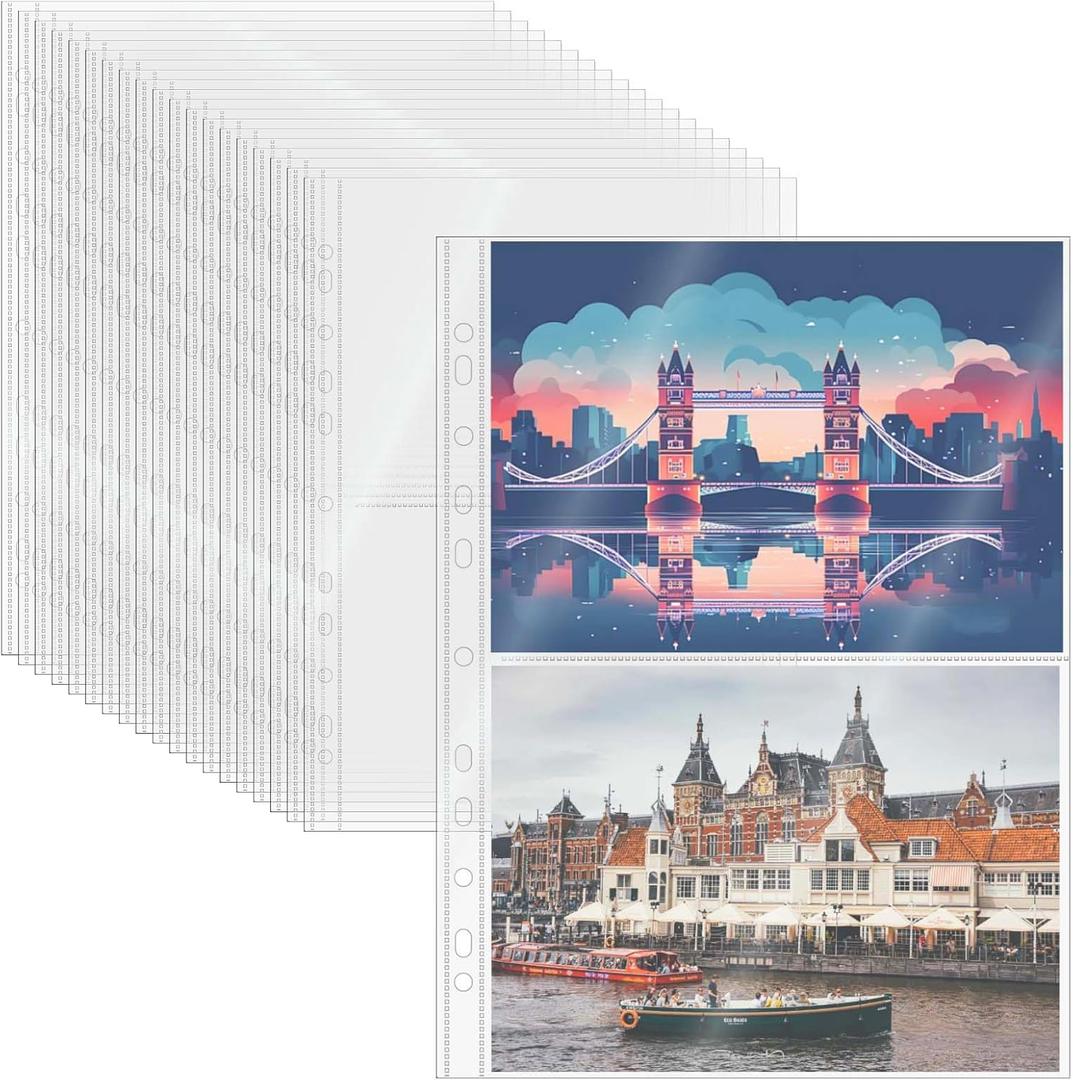 Mogoostry A4 Clear Sheet Protectors 2 Pocket Binder Sleeves 20 Sheets 11 Holes Side Open Photo Album Refill Page Protector