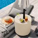 Patio Table with Hole for Umbrella, Pool Side Table, Beige
