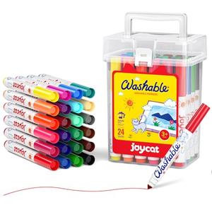 JoyCat 24 Colors Washable Markers for Kids, Broad Line Art Markers with Portable Travel Case, Non-Toxic School Art Supplies for Boys Girls, Ideal for Coloring Books & Classroom Projects
