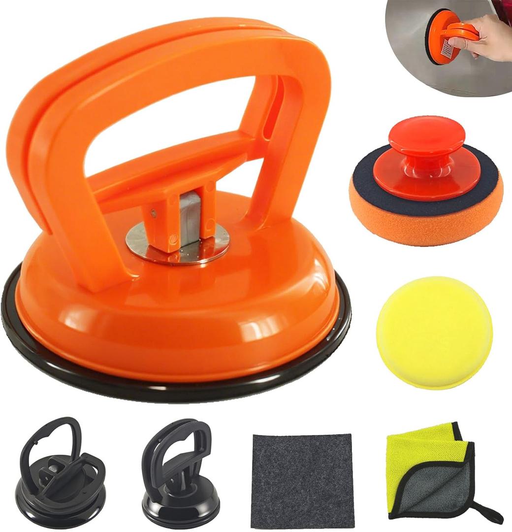 3 Pack Car Dent Puller, 7-in-1 Suction Cup for Dents On Cars, Car dent Remover Kit and Dent Repair Kit Handle Lifter Dent Suction Puller for Cars Body, Screen, Glass (Orange+Black)