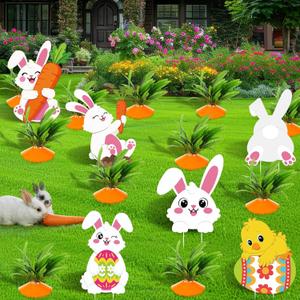 Novabright 18 Pcs Easter Carrot Yard Signs Bunny Garden Decorations Outdoor DIY Fake Carrots Egg Chick with Stakes Corrugated Plastic Ornaments for Spring Patio Lawn Outside Party Supplies