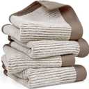 Cleanbear Hand Towels for Bathroom Set of 4, Jacquard Weaved Cotton Face Towels, 28 x 13.7 Inches (Light-Brown)