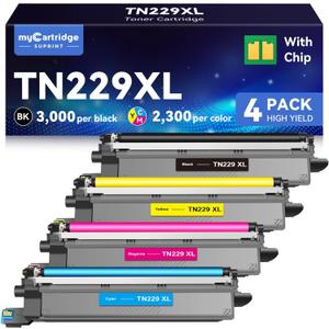 Compatible TN229XL Toner Cartridges Replacement for Brother TN229XL TN229XL TN229 XL use with MFCL3780CDW MFCL3720CDW HLL3220CDW HLL3280CDW HLL3300CDW Printer (BK/C/M/Y4 Pack)