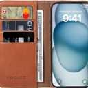 Case for iPhone 16 Pro Max 5G 2024-Genuine Leather Folio Wallet Magnetic Kickstand RFID Blocking Card Slots Shock-Absorbent Phone Cover Compatible with iPhone 16 Pro Max 6.9" (Brown)