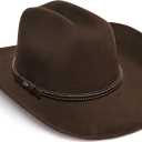Faux Suede Felt Western Cowboy Hat for Women or Men, Wide Brim, Rivet Strap (One Size-Medium, Crown Brown Braid)