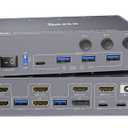KCEVE KVM Switch 2 Monitors 3 Computers USB C HDMI DP, EDID, USB 3.0 KVM Switch Dual Monitor HDMI for 1 Laptops 2 Desktop, 73W PD, 4K@60Hz, Aluminum, Wired Remote(4K USB C HD DP 3 in 2 Out KVM)