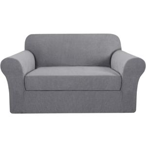 H.VERSAILTEX Loveseat Slipcover 2 Piece Stretch Loveseat Cover Couch Cover|Sofa Cover with Individual Seat Cushion Cover, Furniture Protector Suit for T Cushion/Box Cushion (58"-70", Dove)