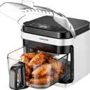 NutriChef 5.8 Quart Air Fryer | Glass Airfryer with 8-in-1 Digital Presets | Stainless Steel Fryer Design | Glass Fry Bowl with Flip-Up Safety Shield | Compact Air-Fryer for Even Cooking | White, 5.8 QT