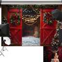 Kate 7x5ft/2.2x1.5m Christmas Backdrop Red Barn Door Wreath Computer Printed Cloth Background Photo Video Studio Props