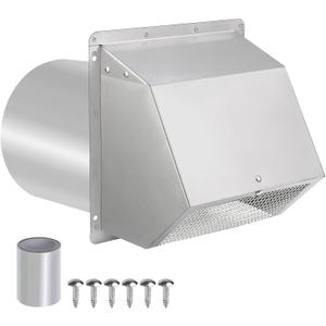 10 Inch Hooded Wall Vent with Screen and Damper, Exterior Wall Exhaust Vent Cover Cap for Kitchen Range Hood Dryer Ventilation and Outdoor Air Exhaust, Stainless Steel