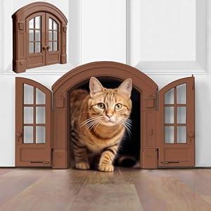 Purrfect Portal French Cat Door - Stylish No-Flap Cat Door Interior Door for Average-Sized Cats Up to 20 lbs, Easy DIY Setup, Secured Installation in Minutes, No Training Needed, 7.13 x 8.32