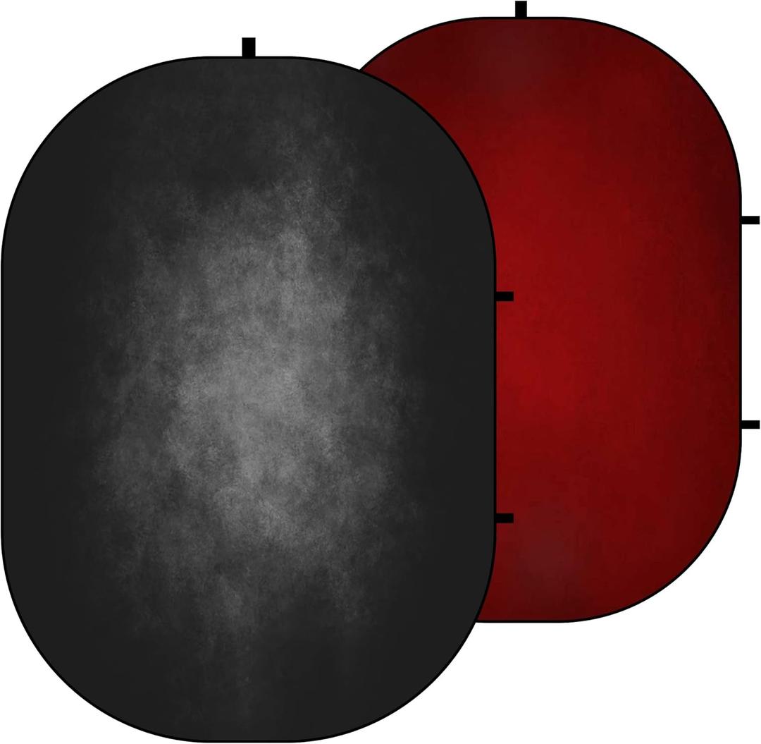Kate 5x6.5ft(1.5x2m) Collapsible Backdrop Red Black Texture Pop up Backdrops Abstract Reversible Portrait Photography Backgrounds for Photo Video Meeting
