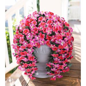 HyeFlora Artificial Flowers for Outdoors, 2pcs Faux Hanging Morning Glory Silk Fake Flowers Lifelike Artificial Plants UV Resistant Flowers for Outside Planter Patio Garden Porch Decor (Rose red)