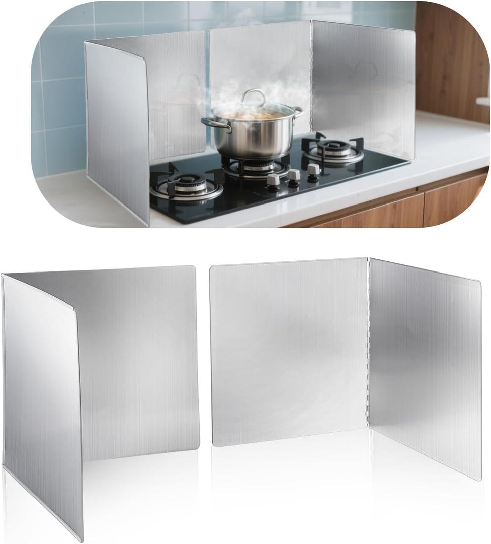 2 Pcs Splatter Guard Grease Splatter Screens Stainless Steel 2 Sided Foldable Splash Metal Panel Backsplash Protector for Cooking