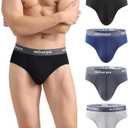 wirarpa Men's Underwear Modal No Fly Briefs Silky Comfortable Underpants 4 Pack (Large, Black/Deep Blue/Deep Grey/Heather Grey)