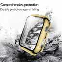 2 Pack Hard Case for Apple Watch Series 9 8 7 41mm Tempered Glass Screen Protector Case, Plated Cover Full Coverage Shockproof Iwatch Bumper (41mm, Gold+Gold)