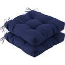 Outdoor Chair Cushions, Outdoor Cushions, Patio Chair Cushions, Indoor Full-Length Ties for Non-Slip Support, Premíum Comfortable Thick Fiber, Set of 2 (Navyblue, 19 x19 Inch)