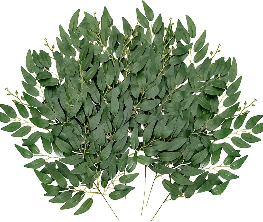 24Pcs Artificial Italian Ruscus Greenery Stems,Silk Greenery Plants Spray Faux Green Leaf Garland Branches Hanging Green Spray Decoration for DIY Wedding Arch, Bouquet,Home Decor