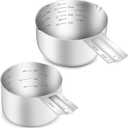 2PCS Stainless Steel Measuring Cup Set, Includes 2Cup(480ml, 16oz) and 1Cup (240ml, 8oz), Etched Inner Scale Measure Scoop, Metric and US Measurement, Dishwasher Safe