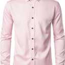 JEMITOP Men's Stretch Wrinkle Free Dress Shirt Formal Prom Wedding Long Sleeve Button Down Shirts (Pink, XL)