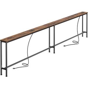 SUPERJARE 106.3 Inch Sofa Table with 2 Power Outlets and USB-C Ports, 5.9 Inch Narrow Console Table, Long Entryway Hallway Couch Table Behind Sofa, Small Spaces, Living Room, Rustic Brown