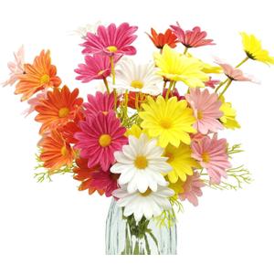 10 Bundles Daisy Artificial Flowers Real Touch PU Fake Daisies Faux Flower for Home Decor Indoor Wedding Party Bouquet Kitchen Table Centerpiece Floral Arrangements Decoration(Multi Color)