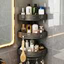 3-Tier No-Drill Storage Caddy with Hooks & Towel Bar, Organizing Solution for Bathroom, Shower & Kitchen, Holds Shampoos, Soaps, Sponges& Cleaners, Triangle