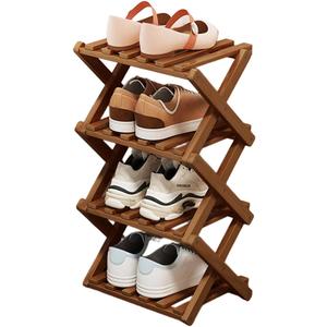Comeon Bamboo Shoe Rack, Foldable Vertical Shoe Rack for Front Door Entrance Narrow Shoe Organizer Small Shoe Shelf for Entryway Shoe Storage Closet Multi-Tier (Brown Colors,4 Layers)