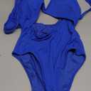 Meyeeka Womens One Piece Swimsuits Tummy Control Bathing Suit for Women Push Up Swimwear V Neck High Cut Monokini, M, Blue